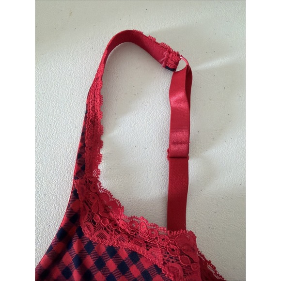 Fredricks of Hollywood Bra Red Gingham 40DD Lace up Black Front Bra Padded - Picture 3 of 10
